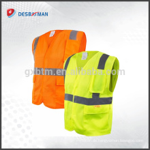 Orange / Gelb Atmungsaktives Mesh Sicherheit Sicherheitswesten Hohe Qualität / Klasse 2 High Visibility Reflektierende Weste mit 3 Taschen